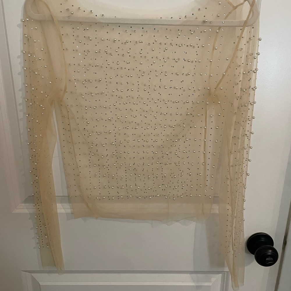 Sheer Beaded Long Sleeve Top